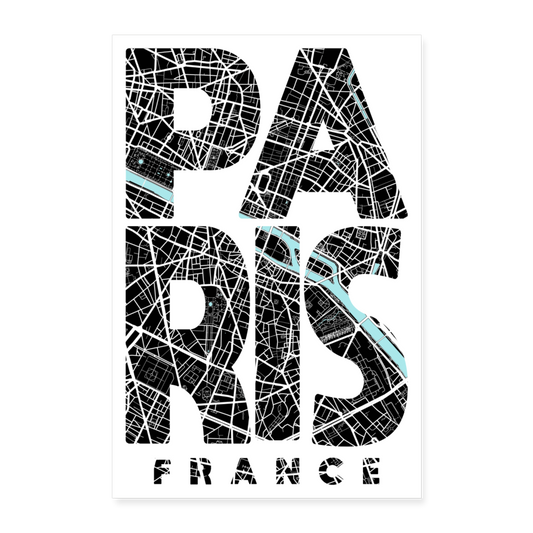 Poster Paris - Plan Paris - 60 x 90 cm - blanc