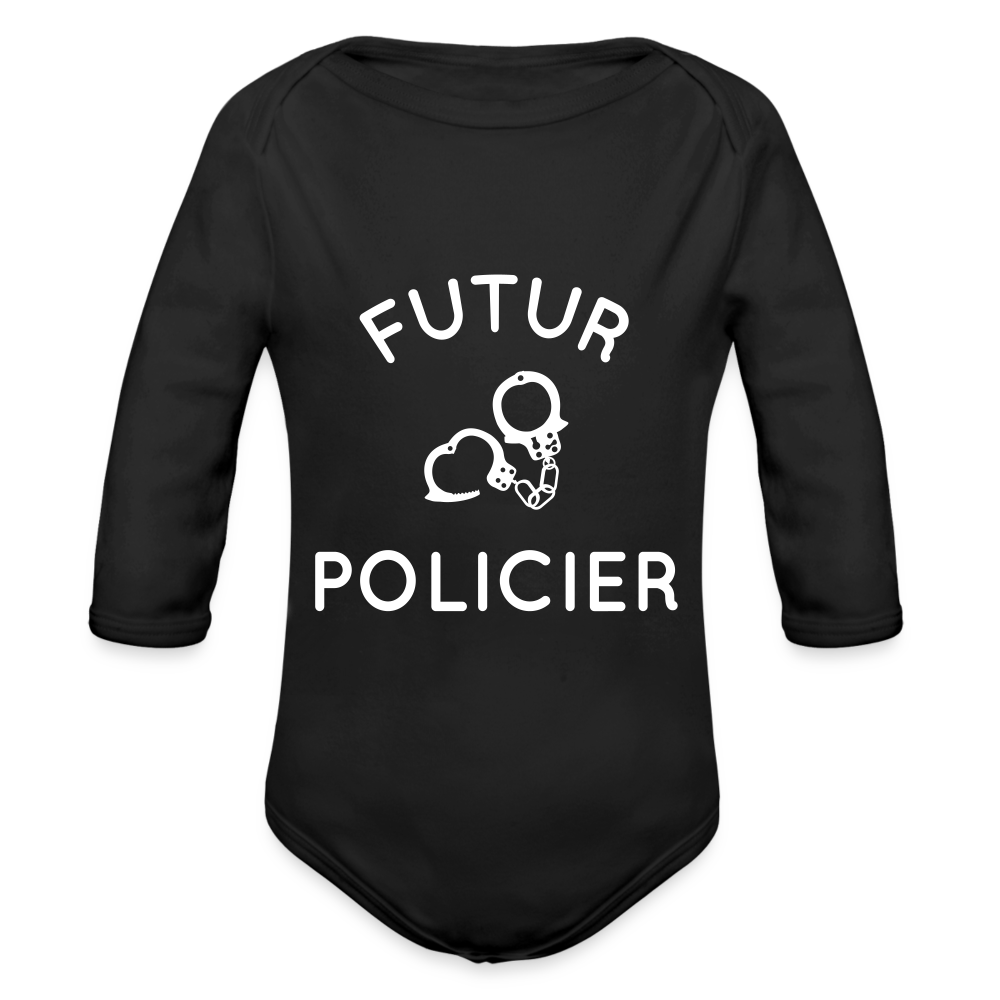 Body Bébé bio manches longues - Futur policier - noir