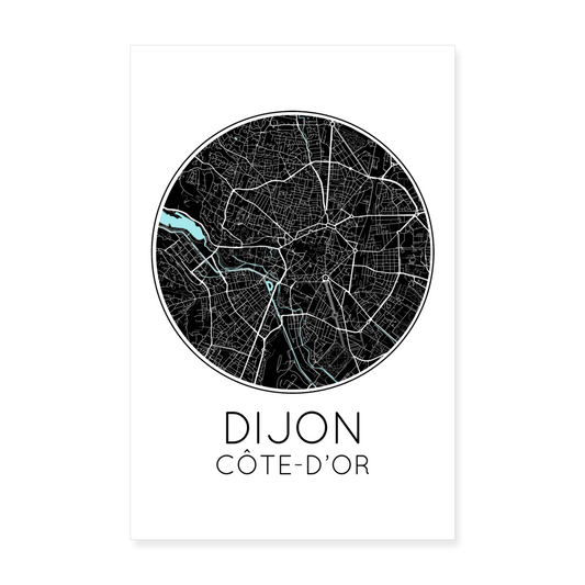 Poster Dijon - Plan Dijon - 20 x 30 cm - blanc