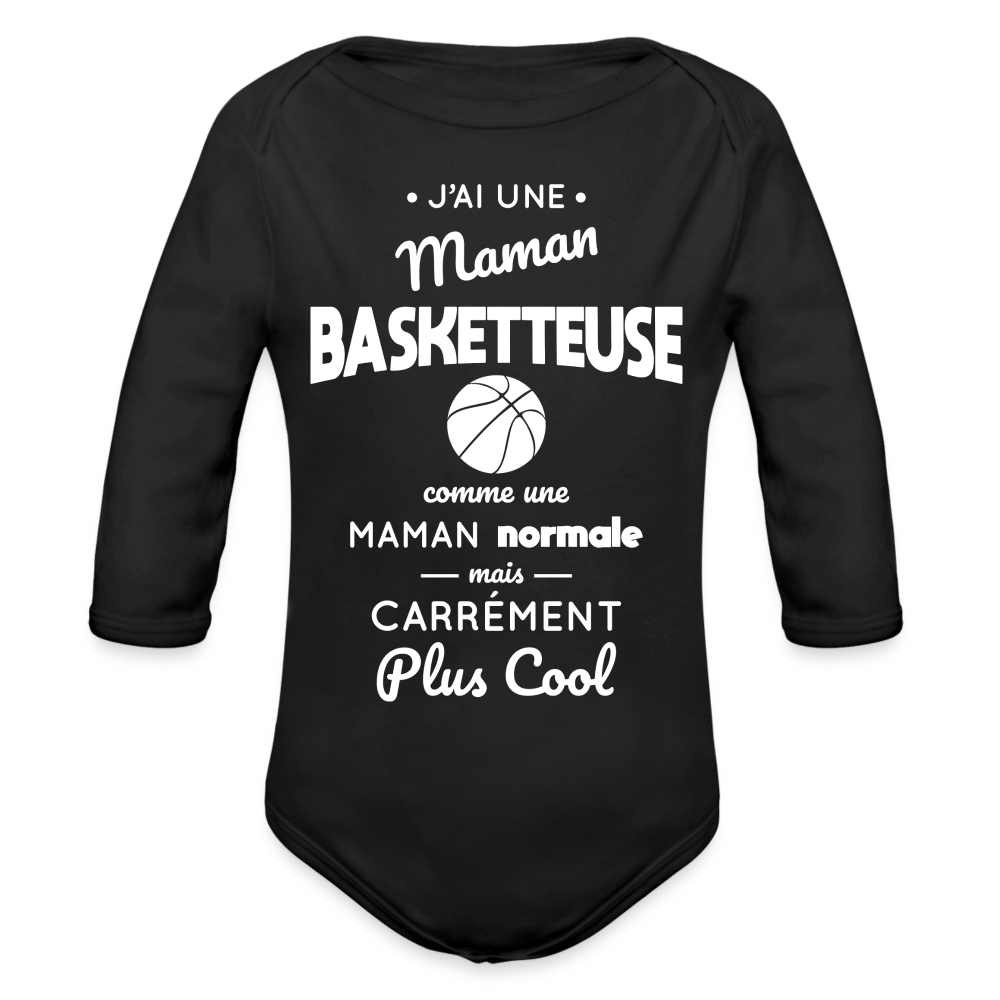 Body Bébé bio manches longues - J'ai une maman basketteuse - noir