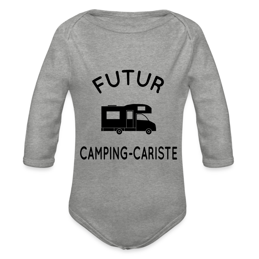 Body Bébé bio manches longues - Futur camping-cariste - gris chiné