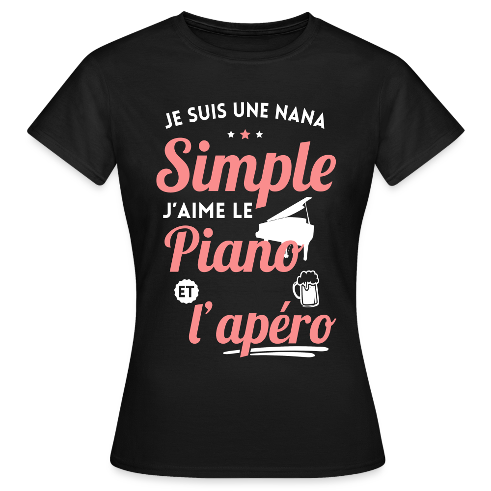 T-shirt Femme -  J'aime le piano et l'apéro - noir