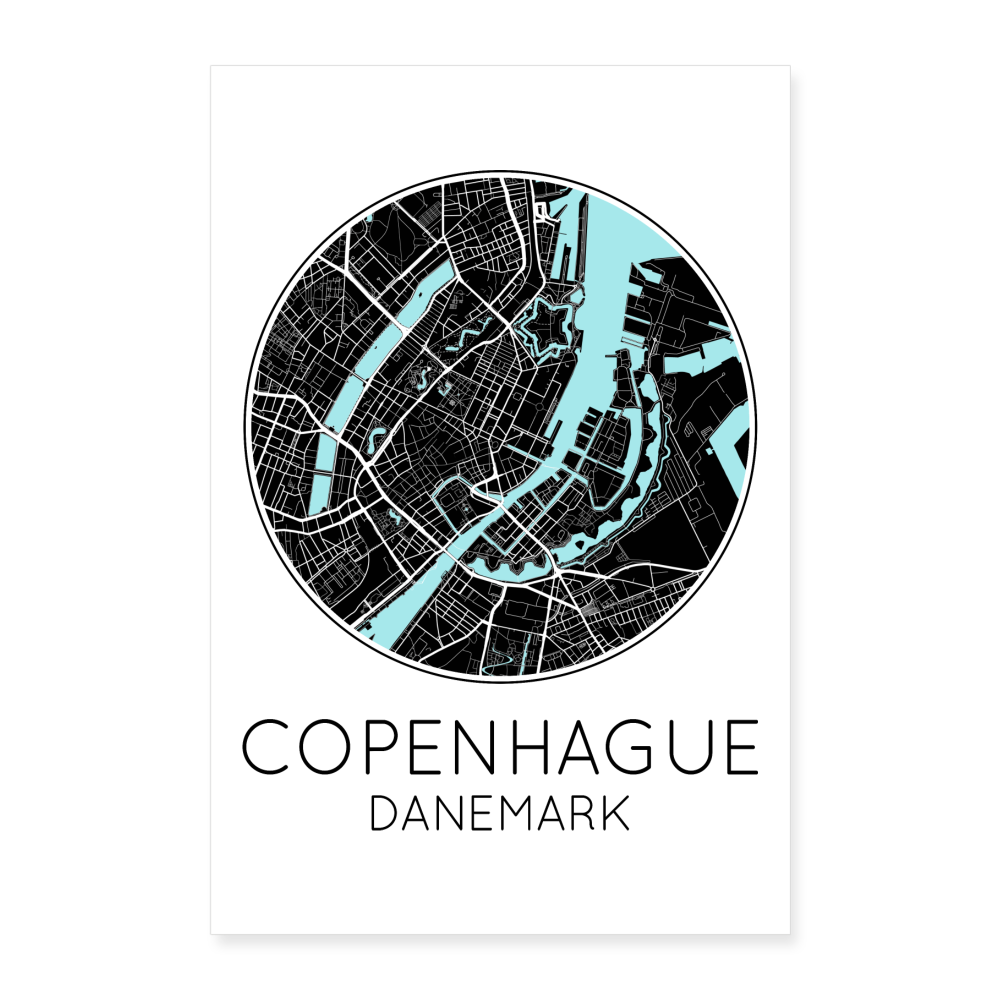 Poster Copenhague - Plan Copenhague - 40 x 60 cm - blanc