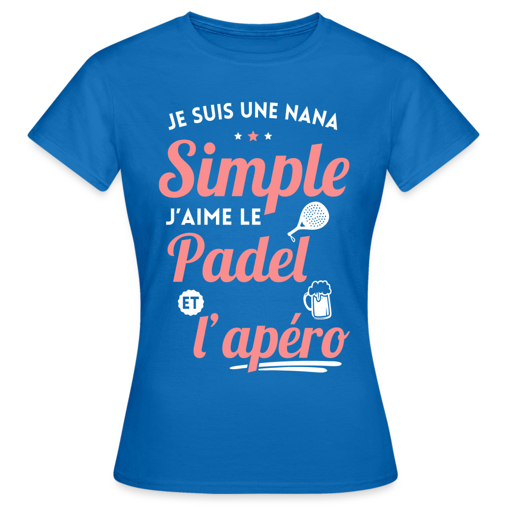 T-shirt Femme - J'aime le  padel et l'apéro - bleu royal