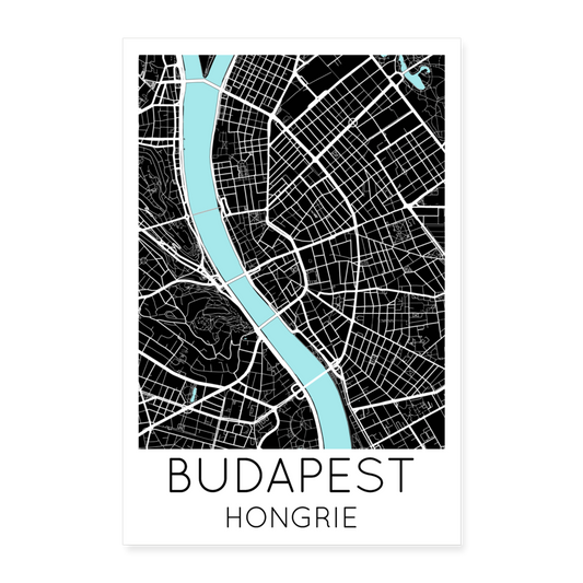 Poster Budapest - Plan Budapest - 40 x 60 cm - blanc