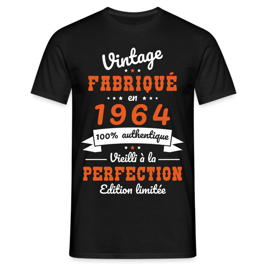 T-shirt Homme - Anniversaire 61 Ans - Vintage Fabriqué en 1964 - noir