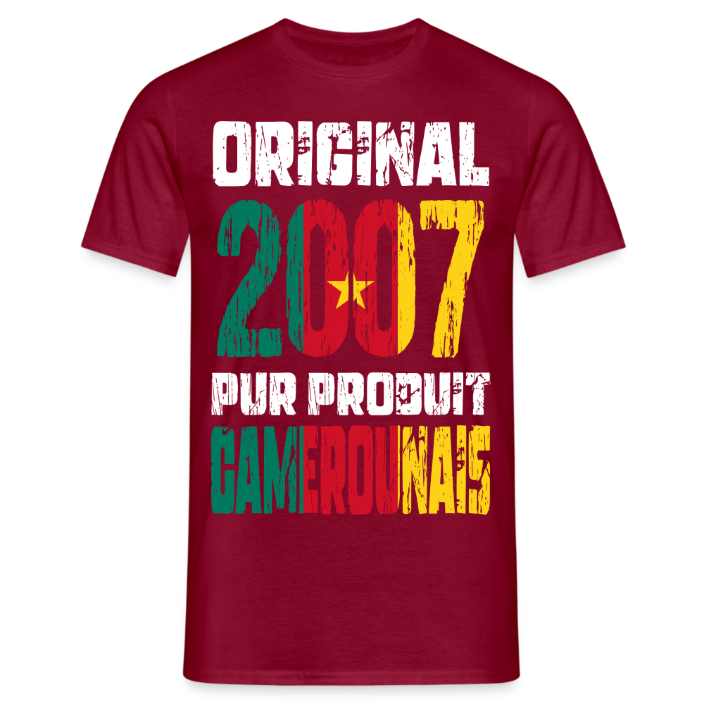 T-shirt Homme - Anniversaire 18 Ans - Original 2007 - Pur produit Camerounais - rouge brique