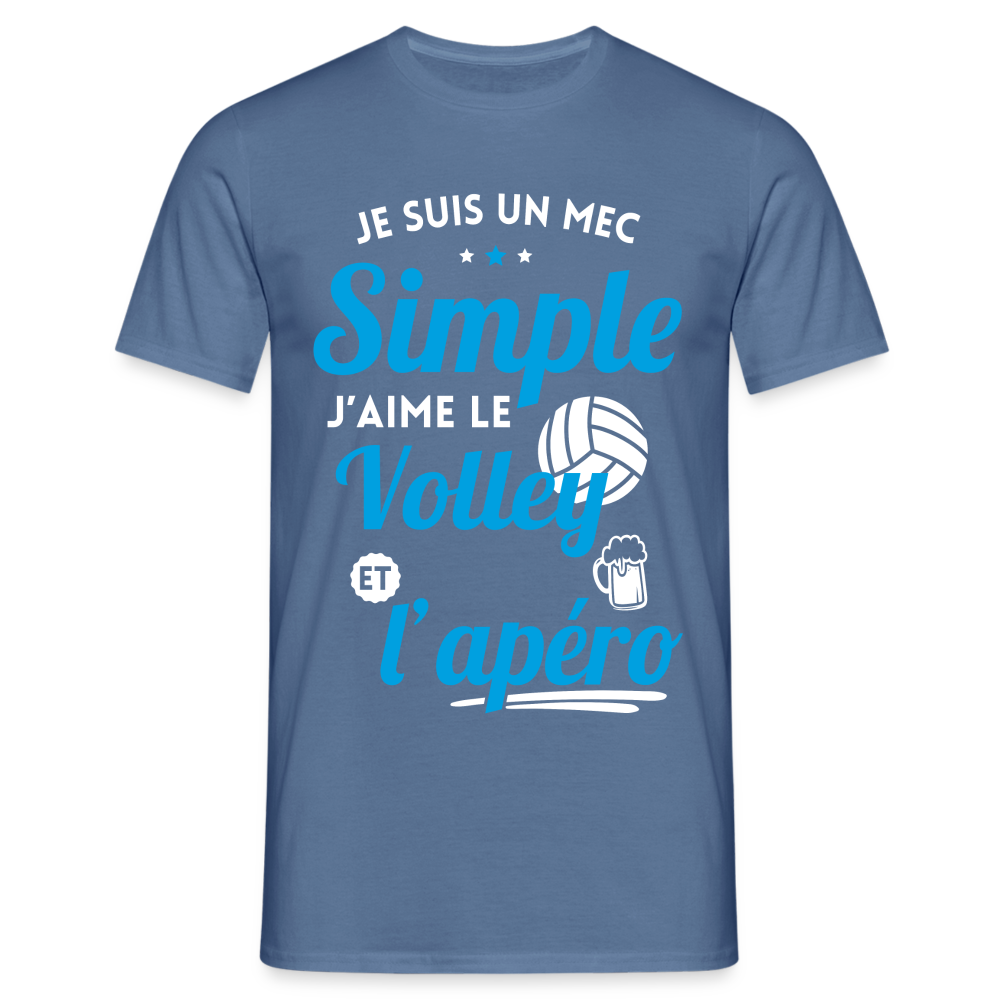 T-shirt Homme - J'aime le volley et l'apéro - bleu pigeon 