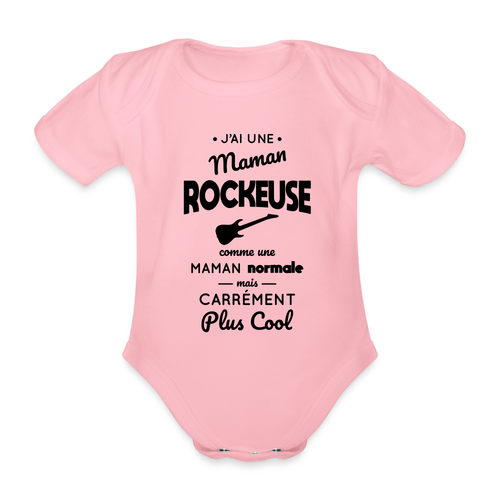 Body Bébé bio manches courtes - J'ai une maman rockeuse - rose clair