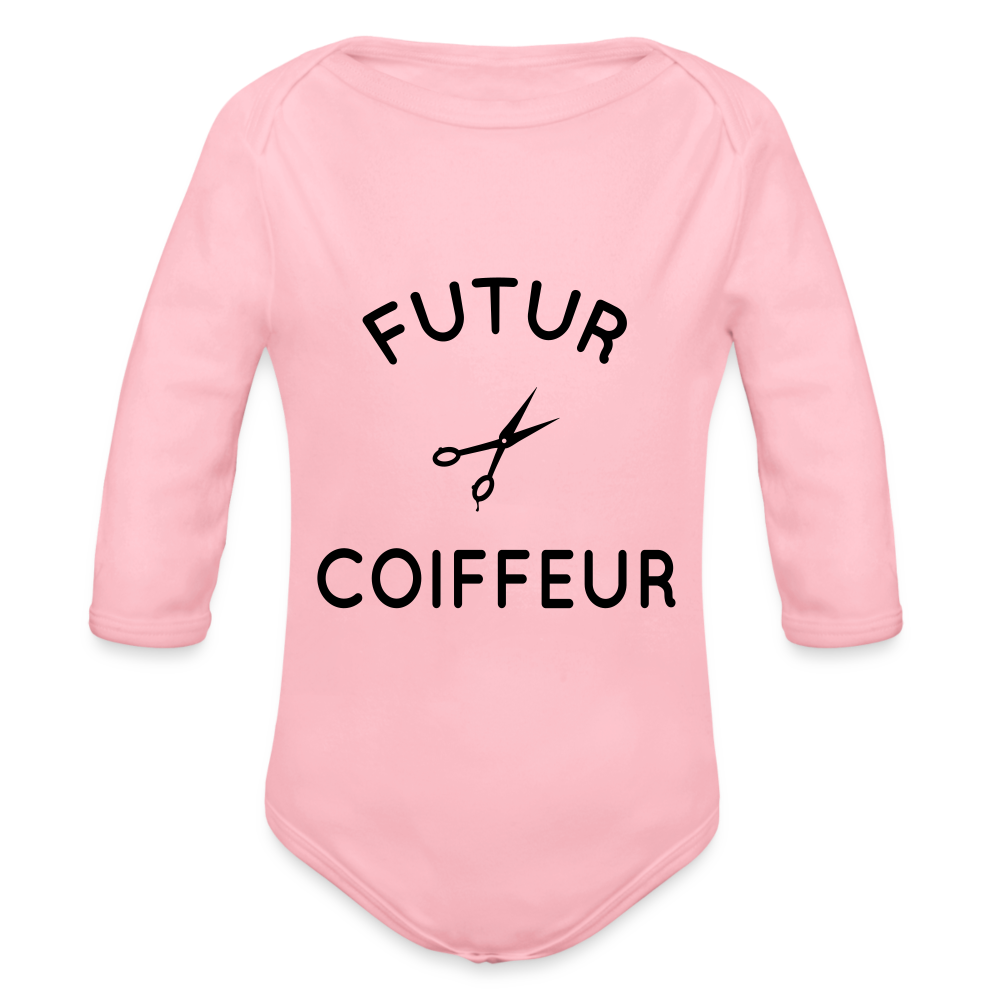 Body Bébé bio manches longues - Futur coiffeur - rose clair