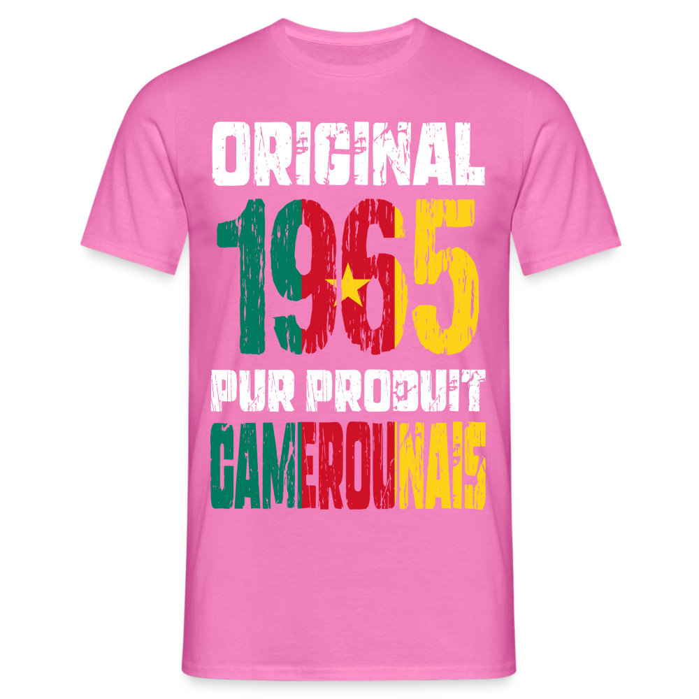 T-shirt Homme - Anniversaire 60 Ans - Original 1965 - Pur produit Camerounais - rose