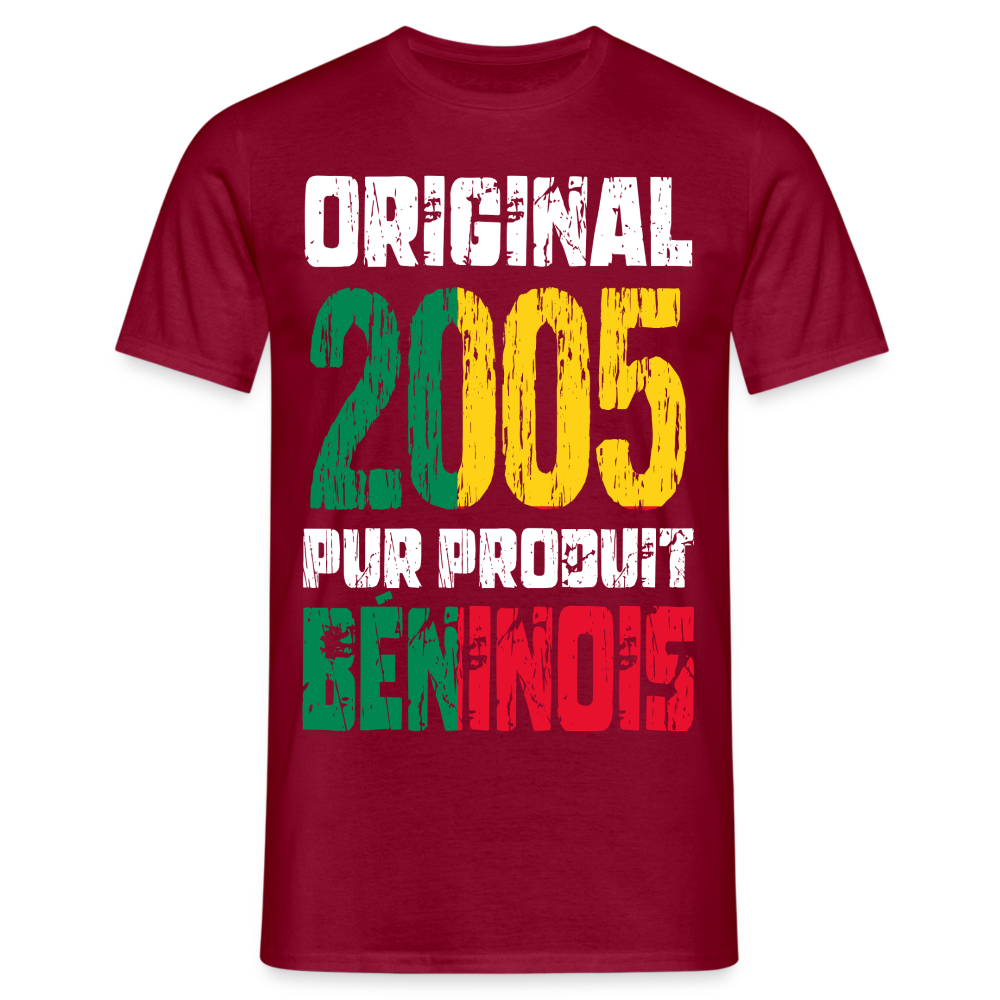 T-shirt Homme - Anniversaire 20 Ans - Original 2005 - Pur produit Béninois - rouge brique