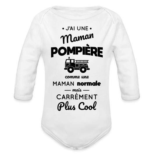 Body Bébé bio manches longues - J'ai une maman pompière - blanc