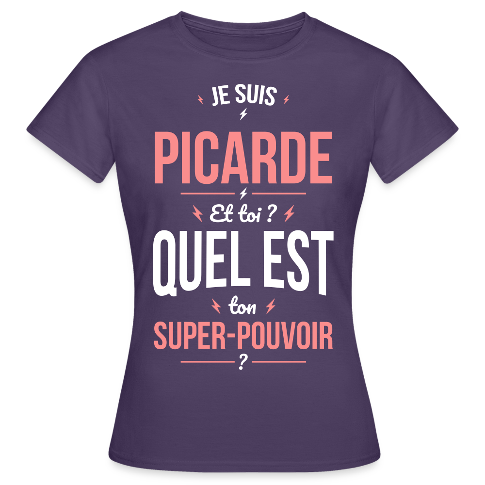 T-shirt Femme - Je suis Picarde  - Super-pouvoir - violet foncé