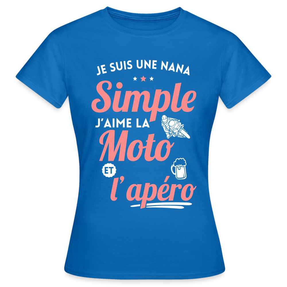 T-shirt Femme - J'aime la moto et l'apéro - bleu royal