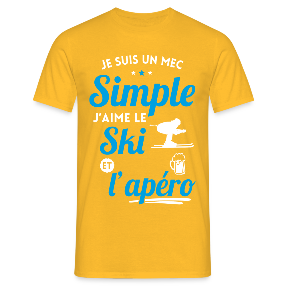 T-shirt Homme - J'aime le ski et l'apéro - jaune