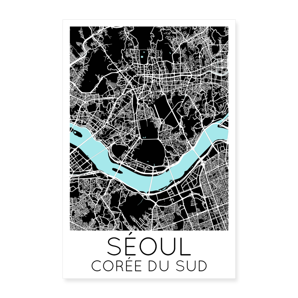 Poster Séoul - Plan Séoul - 60 x 90 cm - blanc