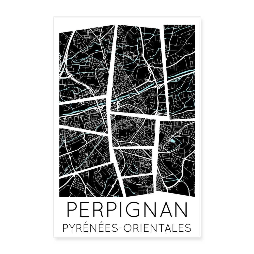 Poster Perpignan - Plan Perpignan - 40 x 60 cm - blanc