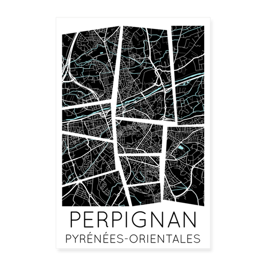 Poster Perpignan - Plan Perpignan - 40 x 60 cm - blanc