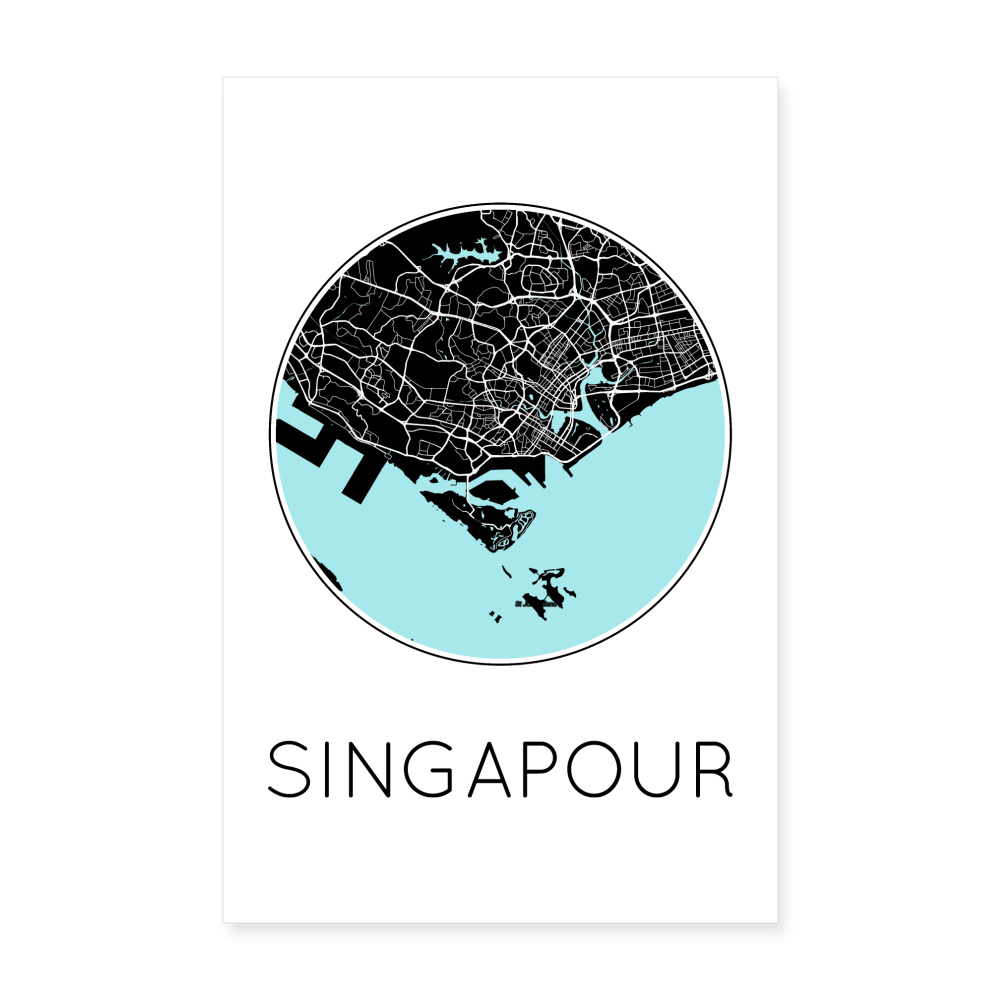 Poster Singapour - Plan Singapour - 20 x 30 cm - blanc