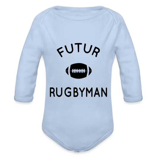 Body Bébé bio manches longues - Futur rugbyman - ciel