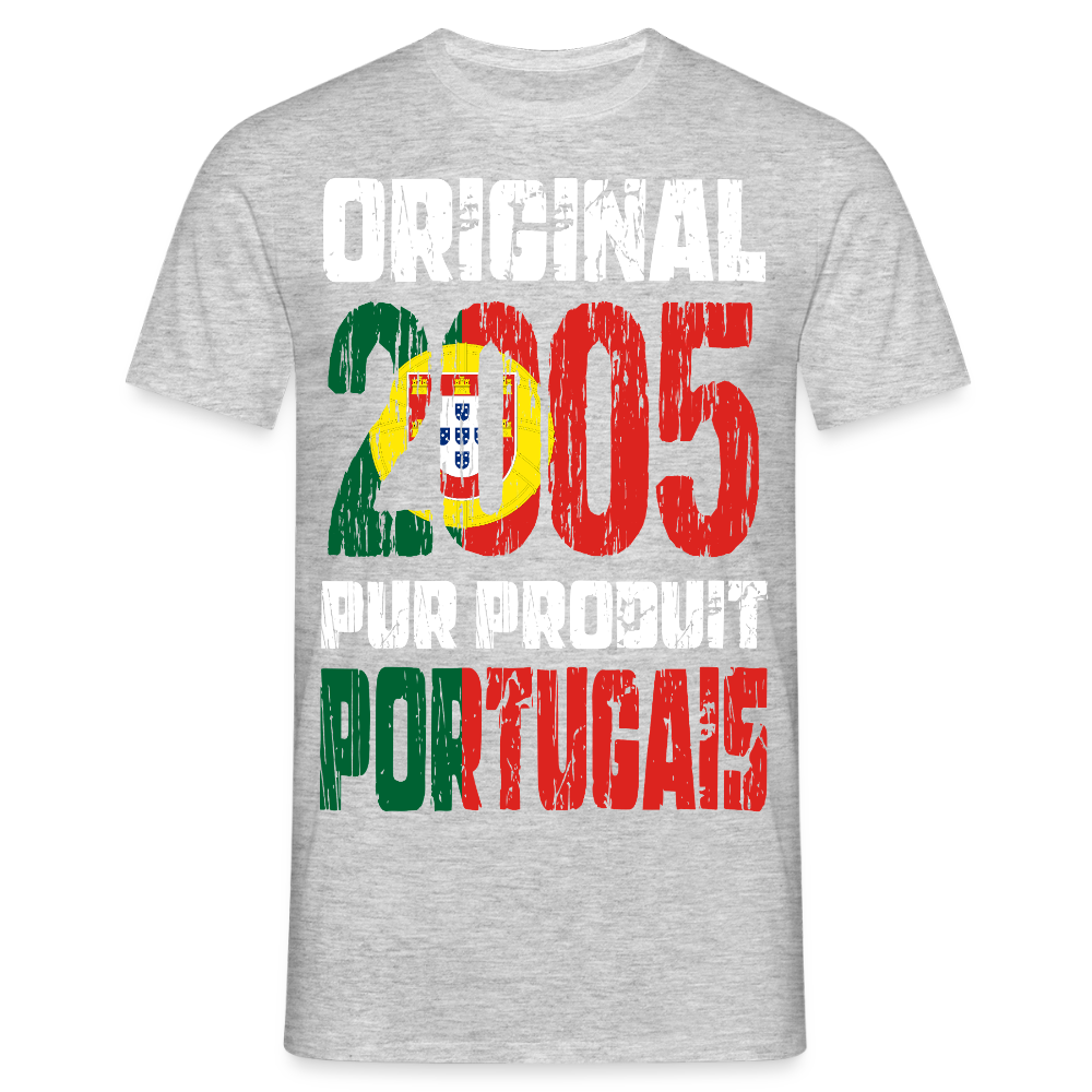 T-shirt Homme - Anniversaire 20 Ans - Original 2005 - Pur produit Portugais - gris chiné