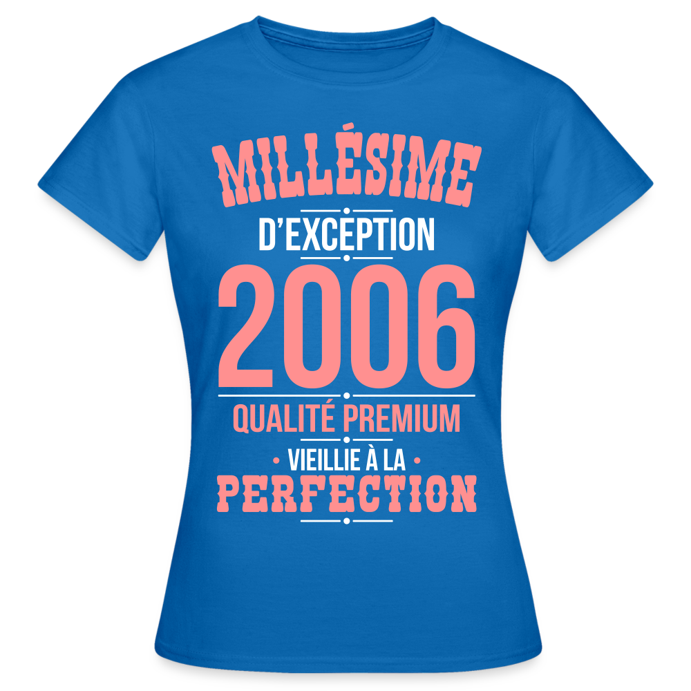 T-shirt Femme - Anniversaire 19 Ans - Millésime 2006 - bleu royal