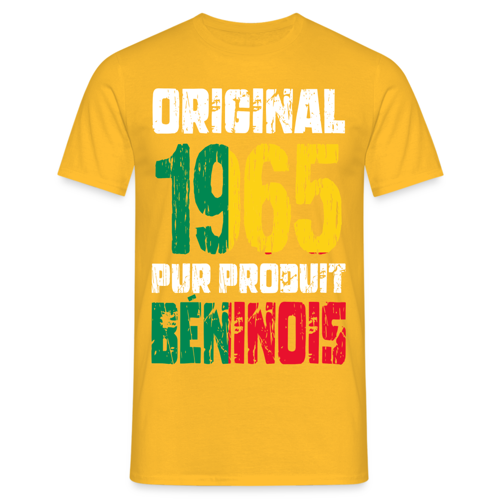 T-shirt Homme - Anniversaire 60 Ans - Original 1965 - Pur produit Béninois - jaune