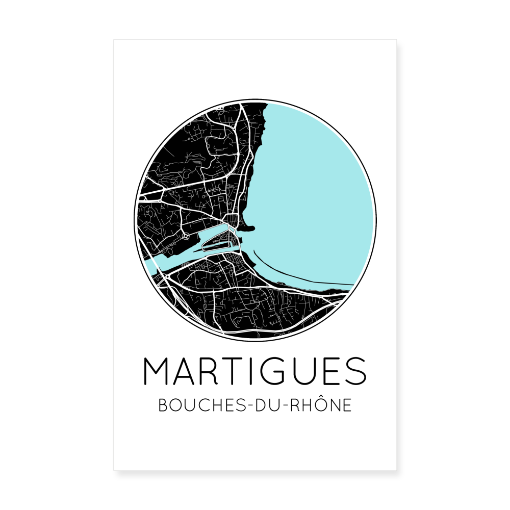 Poster Martigues - Plan Martigues - 20 x 30 cm - blanc