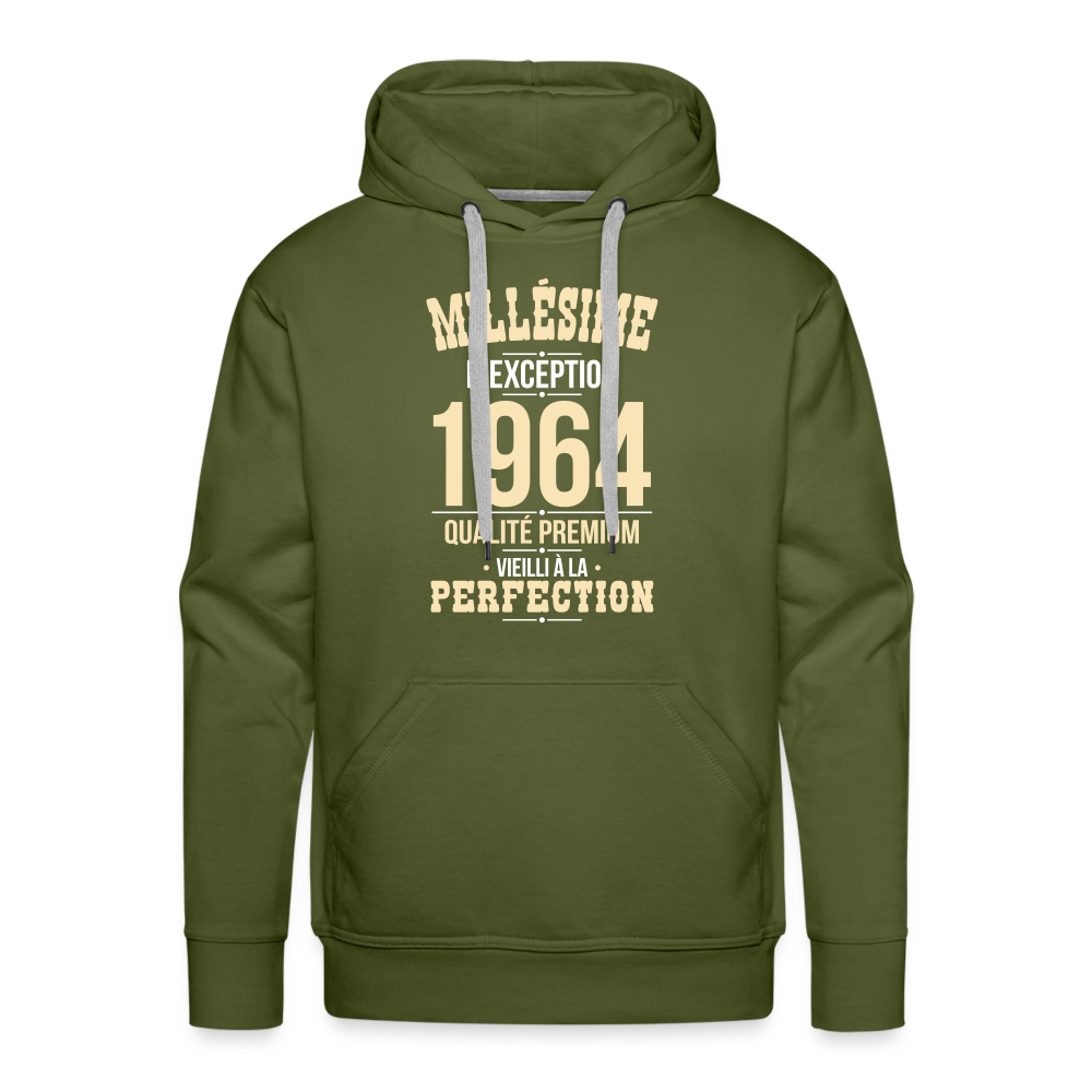 Sweat à capuche Premium Homme - Anniversaire 60 Ans - Millésime 1964 - vert olive