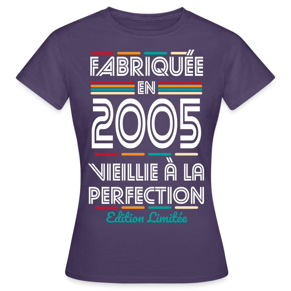 T-shirt Femme - Anniversaire 20 Ans - Fabriquée en 2005 - violet foncé