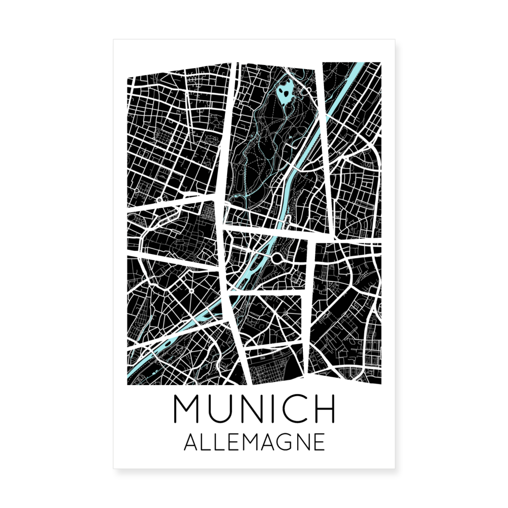 Poster Munich - Plan Munich - 20 x 30 cm - blanc