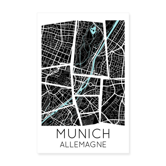 Poster Munich - Plan Munich - 20 x 30 cm - blanc