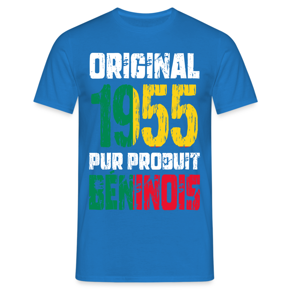 T-shirt Homme - Anniversaire 70 Ans - Original 1955 - Pur produit Béninois - bleu royal