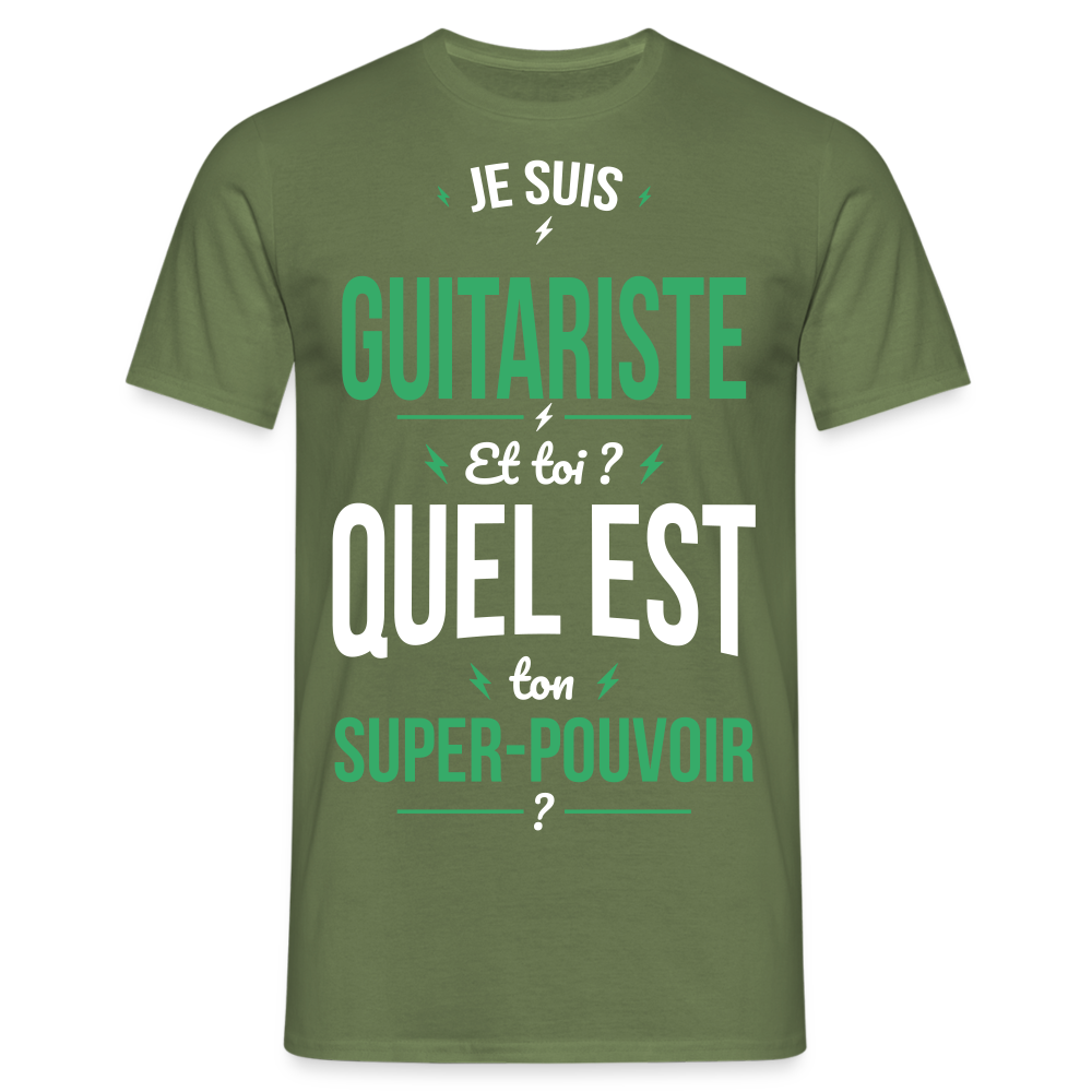 T-shirt Homme - Je suis guitariste - Super-pouvoir - vert militaire