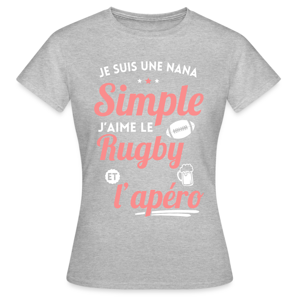 T-shirt Femme - J'aime le  rugby et l'apéro - gris chiné