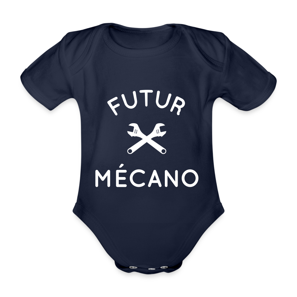 Body Bébé bio manches courtes - Futur mécano - marine foncé