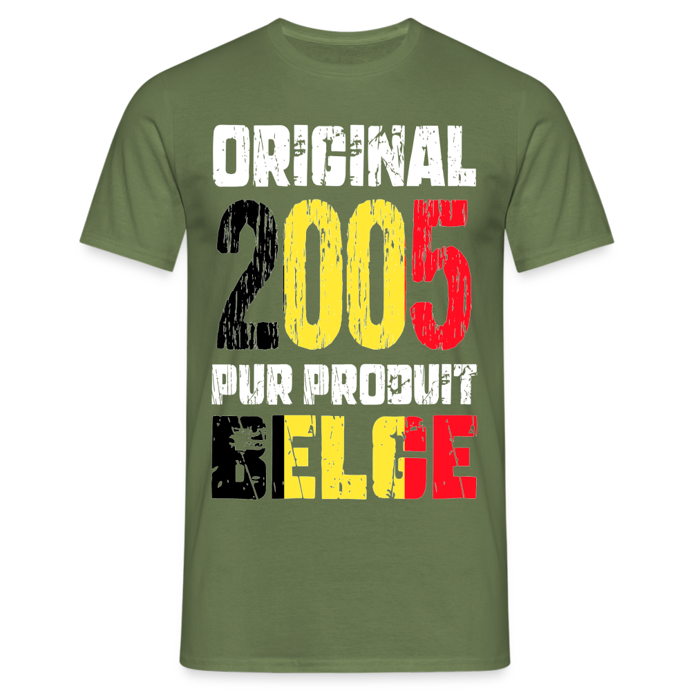 T-shirt Homme - Anniversaire 20 Ans - Original 2005 - Pur produit Belge - vert militaire