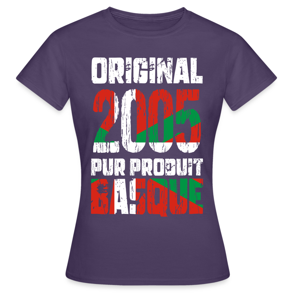 T-shirt Femme - Anniversaire 20 Ans - Original 2005 - Pur produit Basque - violet foncé