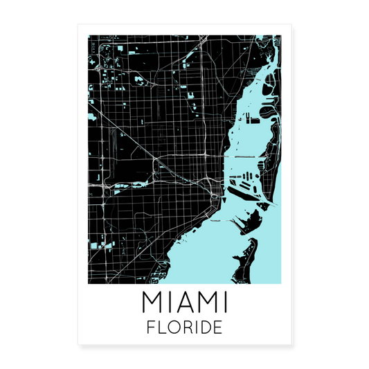 Poster Miami - Plan Miami - 40 x 60 cm - blanc