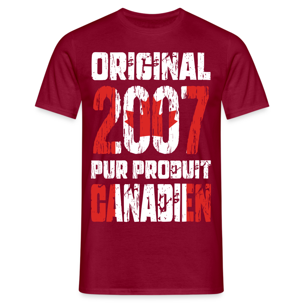 T-shirt Homme - Anniversaire 18 Ans - Original 2007 - Pur produit Canadien - rouge brique