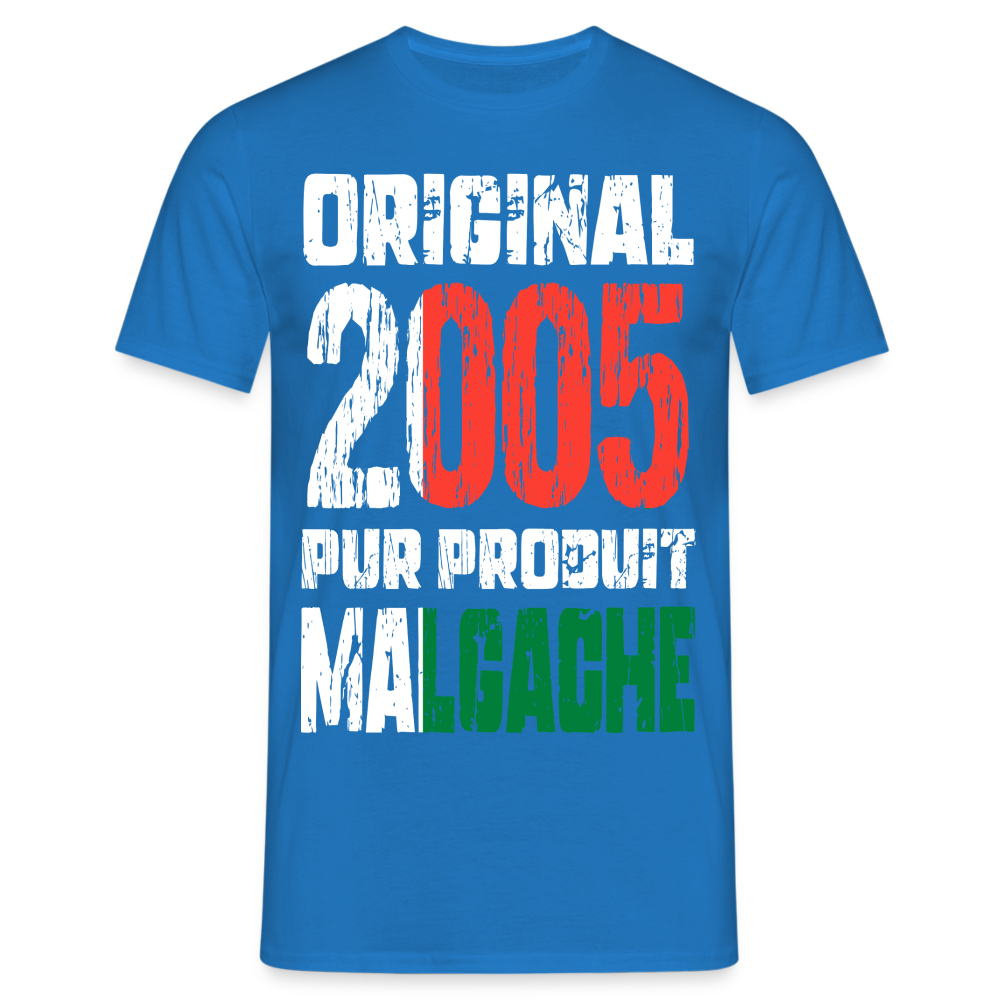 T-shirt Homme - Anniversaire 20 Ans - Original 2005 - Pur produit Malgache - bleu royal