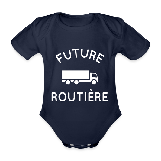 Body Bébé bio manches courtes - Future routière - marine foncé