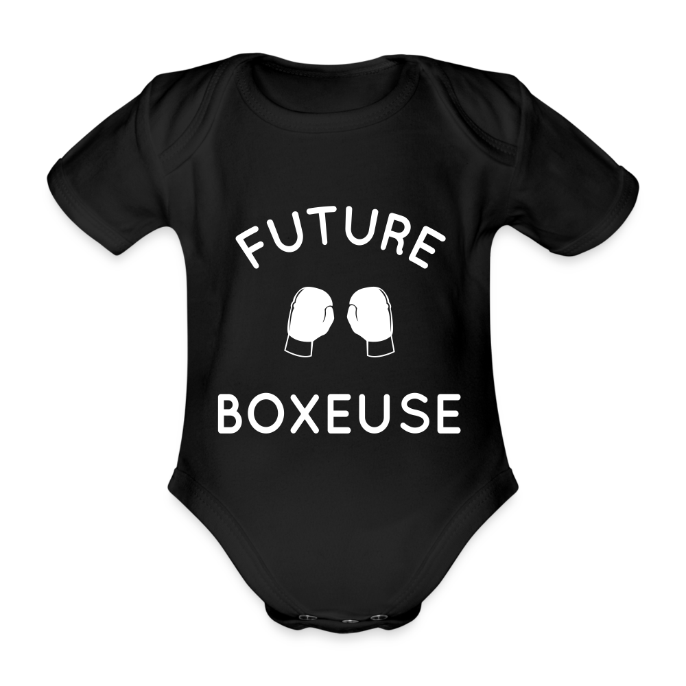 Body Bébé bio manches courtes - Future boxeuse - noir