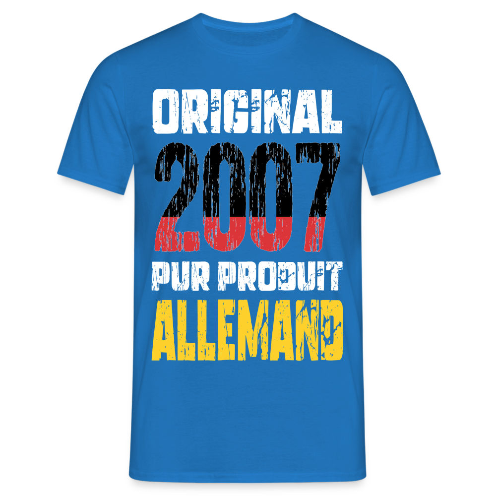 T-shirt Homme - Anniversaire 18 Ans - Original 2007 - Pur produit Allemand - bleu royal