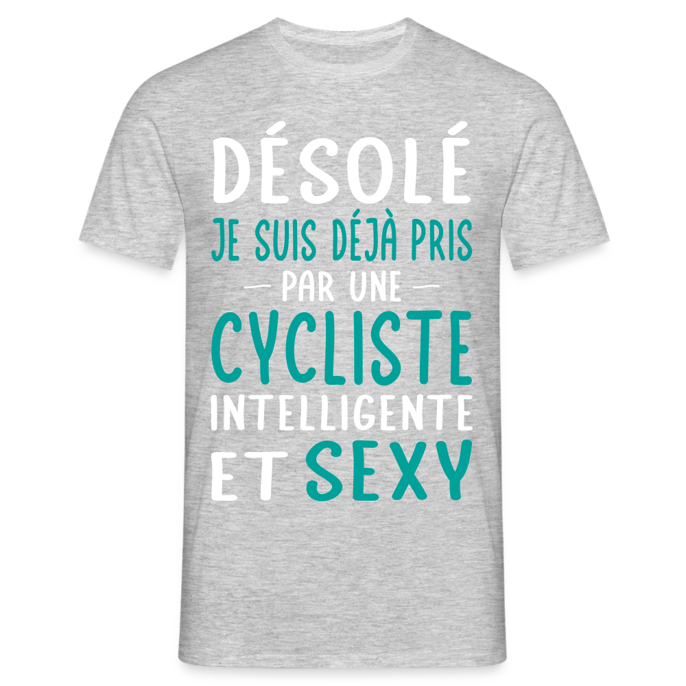 T-shirt Homme - Je suis pris par une cycliste intelligente et sexy - gris chiné