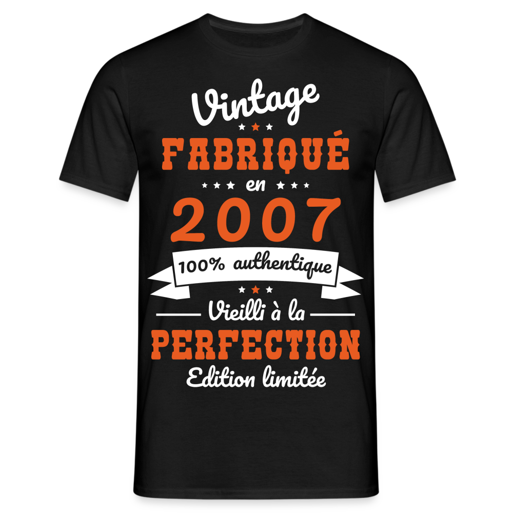 T-shirt Homme - Anniversaire 18 Ans - Vintage fabriqué en 2007 - noir