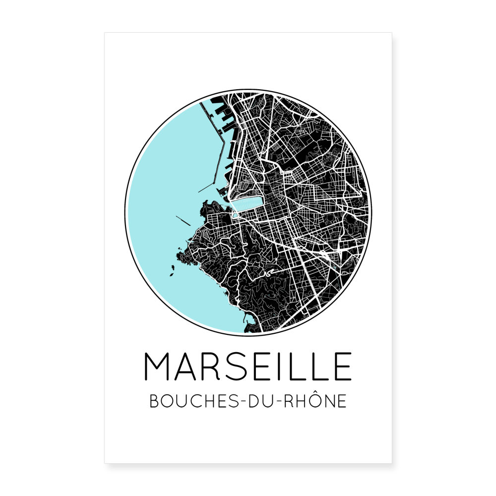 Poster Marseille - Plan Marseille - 60 x 90 cm - blanc