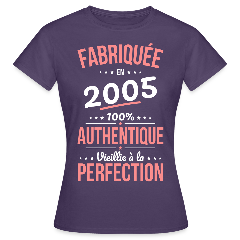 T-shirt Femme - Anniversaire 20 Ans - Fabriquée en 2005 - violet foncé