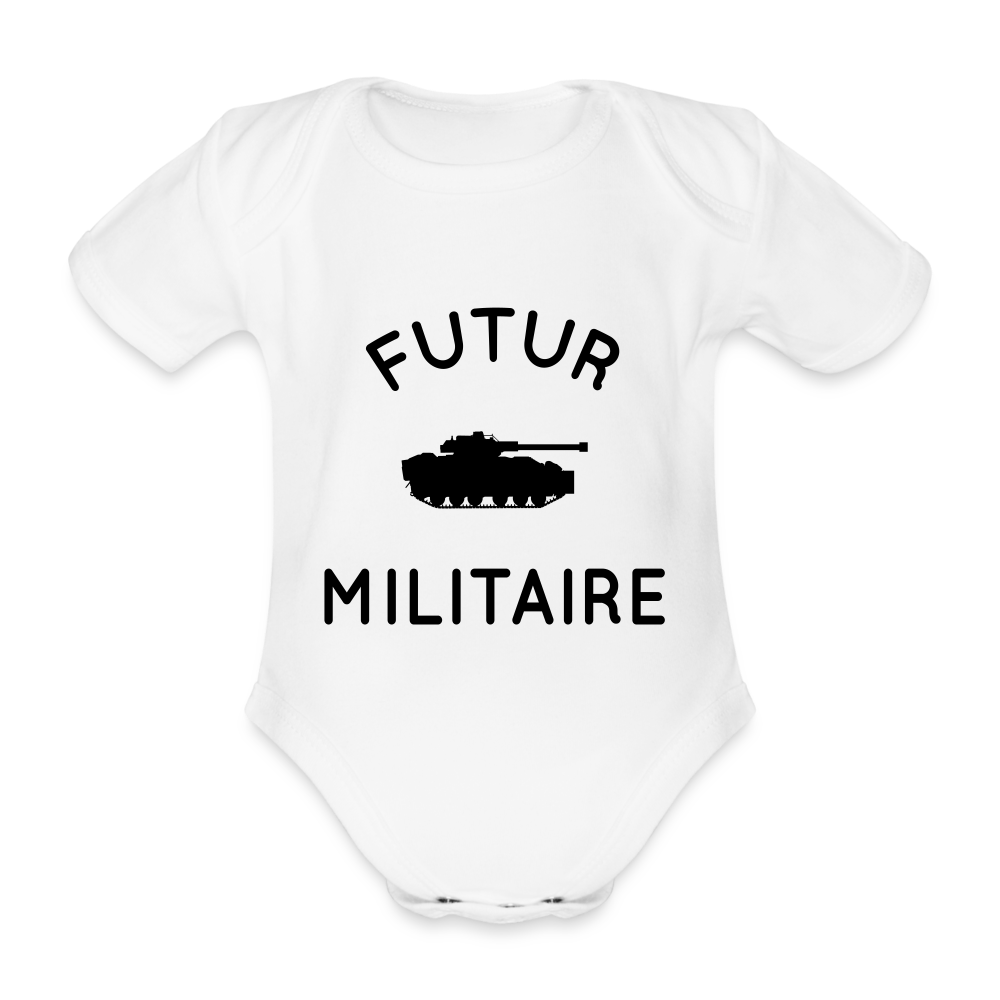 Body Bébé bio manches courtes - Futur militaire - blanc